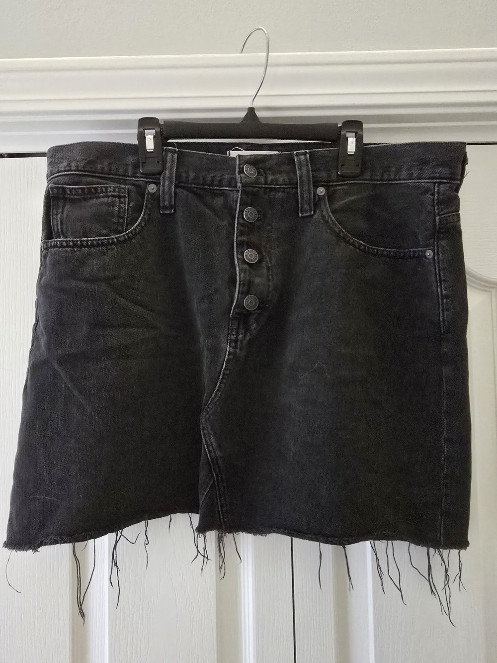 Madewell Black Distressed Denim A-Line Mini Skirt